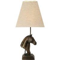 Loops Table Lamp Horse Bust Tapered Square Hessian shade. Bronze Patina LED E27 40w