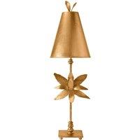 Loops Table Lamp Gold Tapered Shade Flower Leaf Design on Stem Gold Leaf LED E27 60W