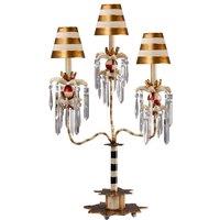 Loops Table Lamp 3 Bulb Black & White Striped Cream & Gold Shades Crystal LED E27 60W