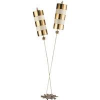 Loops 2 Bulb Twin Floor Lamp Star Shaped Base Gold Taupe Striped Shades LED E27 60W