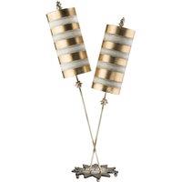 Loops 2 Bulb Table Lamp Gold Leaf & Taupe Striped Shades Star Leaf Base LED E27 60W