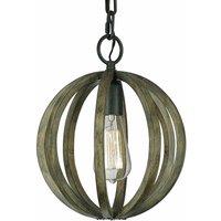 Loops 1 Bulb Ceiling Light Fitting Weather Oak Wood Antique Forged Iron LED E27 60W