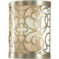 Loops Wall Light Laser Cut Scrolls Ivory Linen Shade Silver Leaf Patina LED E14 60W in Metallics