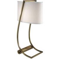 Loops Table Lamp USB Port in Base White Cotton Fabric SHade Bali Brass LED E27 60W
