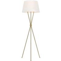 Loops Floor Lamp Tripod Base Crossed Mid Stem White Shade Burnished Brass LED E27 60W