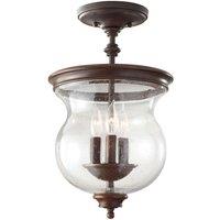 Loops 3 Bulb Semi Flush Light Storm Glass Shade Heritage Bronze LED E14 60W in Clear
