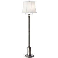 Loops 2 Bulb Twin Floor Lamp True White Cotton Linen Shade Antique Nickel LED E27 60W in Metallics