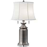 Loops 2 Bulb Twin Table Lamp True White Cotton Linen SHade Antique Nickel LED E27 60W in Metallics