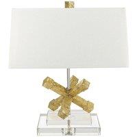 Loops Square Table Lamp Crystal Base Cream Tapered Shade Distressed Gold LED E27 100W