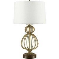 Loops Table Lamp Mocha Brown Steel Base Cream Linen Shade Distressed Gold LED E27 100W in Metallics