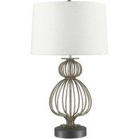 Loops Table Lamp Cream Shade & Distressed Silver LED E27 100W Single Bulb in Metallics