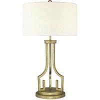 Loops Table Lamp Grecian Key Motif Ivory Whie Linen ShadeDistressed Gold LED E27 100W