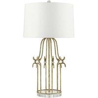 Loops Table Lamp Steel Frame Crystal Accents Cream Shade Distressed Gold LED E27 100W in Metallics