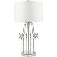 Loops Table Lamp Cream Shade Distressed Silver LED E27 100W Single Bulb in Metallics