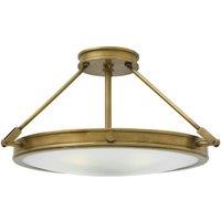 Loops 4 Bulb Semi Flush Light Cast Knobs Hinges White Shade Heritage Brass LED E14 60W