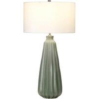 Loops Table Lamp Sage Green Ceramic White Faux Silk Cylinder Shade LED E27 60W