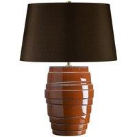 Loops Table Lamp Ceramic Orange Reactive Glaze Brown Faux Silk Shade LED E27 60W
