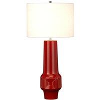 Loops Table Lamp-Red Geometric Shape-White Faux Linen Cylinder Shade-LED E27 60W in White