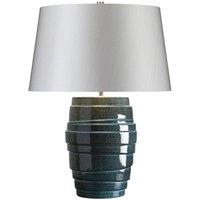 Loops Table Lamp Linear Ridged Blue Glaze Silver Sheer Fabric Shade LED E27 60W in Metallics