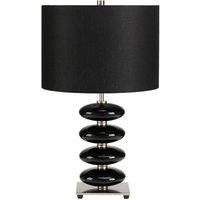 Loops Table Lamp Glazed Ceramic Squashed Orbs Black Faux Linen Shade Black LED E27 60W