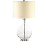 Loops Table Lamp Clear Pear Shaped Glass Base Cream Linen Fabric Shade LED E27 60W