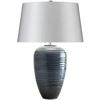 Loops Table Lamp Polished Nickel Accents Silver Faux Silk Shade Blue Glaze LED E27 60W in Metallics