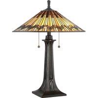 Loops 2 Bulb Twin Table Lamp Tiffany Style Coloured Glass Valiant Bronze LED E27 60W in Clear