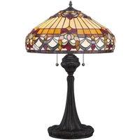 Loops 2 Bulb Table Lamp Tiffany Style Coloured Glass Vintage Bronze Base LED E27 60W in Clear