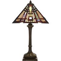 Loops 2 Bulb Table Lamp Tiffany Style Coloured Glass Valiant Bronze Base LED E27 60W in Clear