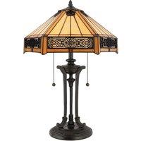 Loops 2 Bulb Twin Table Lamp Tiffany Style Coloured Glass Vintage Bronze LED E27 60W in Clear