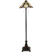 Loops 2 Bulb Floor Lamp Tiffany Style Coloured Glass Shade Valiant Bronze LED E27 60W in Clear