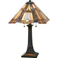 Loops 2 Bulb Table Lamp Pyramid Shape Tiffany Style Glass Valiant Bronze LED E27 60W in Clear