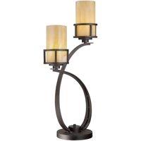 Loops 2 Bulb Twin Table Lamp Butterscotch Onyx Shades Imperial Bronze LED E27 100W
