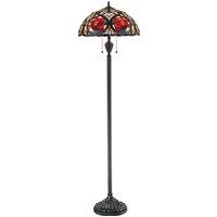 Loops 2 Bulb Twin Floor Lamp Tiffany Style Painted Glass Vintage Bronze LED E27 100W in Clear