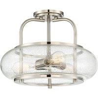 Loops Semi Flush 3 Light Clear Seeded Glass Shade Brushed Nickel LED E27 60W in Metallics