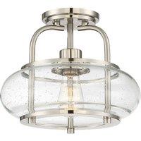 Loops Semi Flush 1 Light Clear Seeded Glass Shade Brushed Nickel LED E27 60W in Metallics