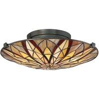 Loops Semi Flush Light Tiffany Style Coloured Glass Uplight Valiant Bronze LED E27 60W in Clear