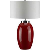 Loops Table Lamp Large Red Glaze Cream Faux Silk Empire Cylinder ShadeLED E27 60W