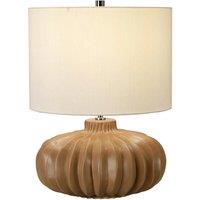 Loops Table Lamp Ridged Pumpkin Shape Squat Base Ivory Faux Linen Shade LED E27 60W