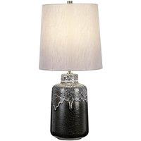 Loops Table Lamp White Drip Glaze Faux Linen Tapered Cylinder Silver Shade LED E27 60W