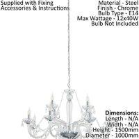 Loops Chandelier Light Chrome Plated Steel & Clear Glass Droplets Bulb E14 12x40W in Metallics