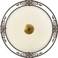 Loops Wall Flush Ceiling Light Antique Brown Gold Shade Beige Glass Bulb E27 2x60W