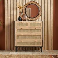Birlea Croxley Chest of 5 Drawers Rattan Croxley Mid Century Modern in Black