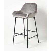 Homescapes Eton Velvet Bar Stool Luxury Upholstered Seat with Arm & Backrest in Grey