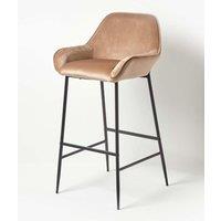 Homescapes Eton Velvet Bar Stool Luxury Upholstered Seat with Arm & Backrest in Beige
