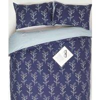 Homescapes Blue Leaf Digitally Printed Cotton Duvet Cover Set | Size: Super King