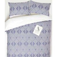 Homescapes Geometric Digitally Printed Cotton Duvet Cover Set in Indigo | Size: Double