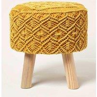 Homescapes Willow Macrame Footstool in Yellow