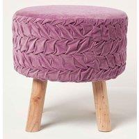 Homescapes Lyla Pleated Velvet Footstool in Lilac
