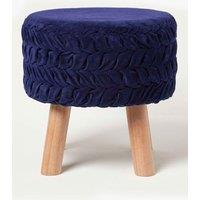 Homescapes Lyla Pleated Velvet Footstool in Blue